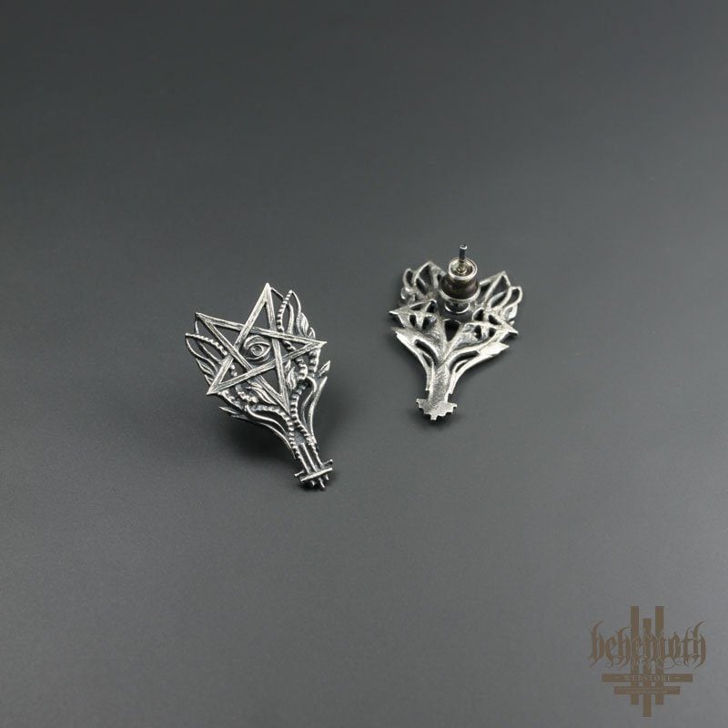 'O Pentagram Ignis' Behemoth sterling silver earrings (a pair)