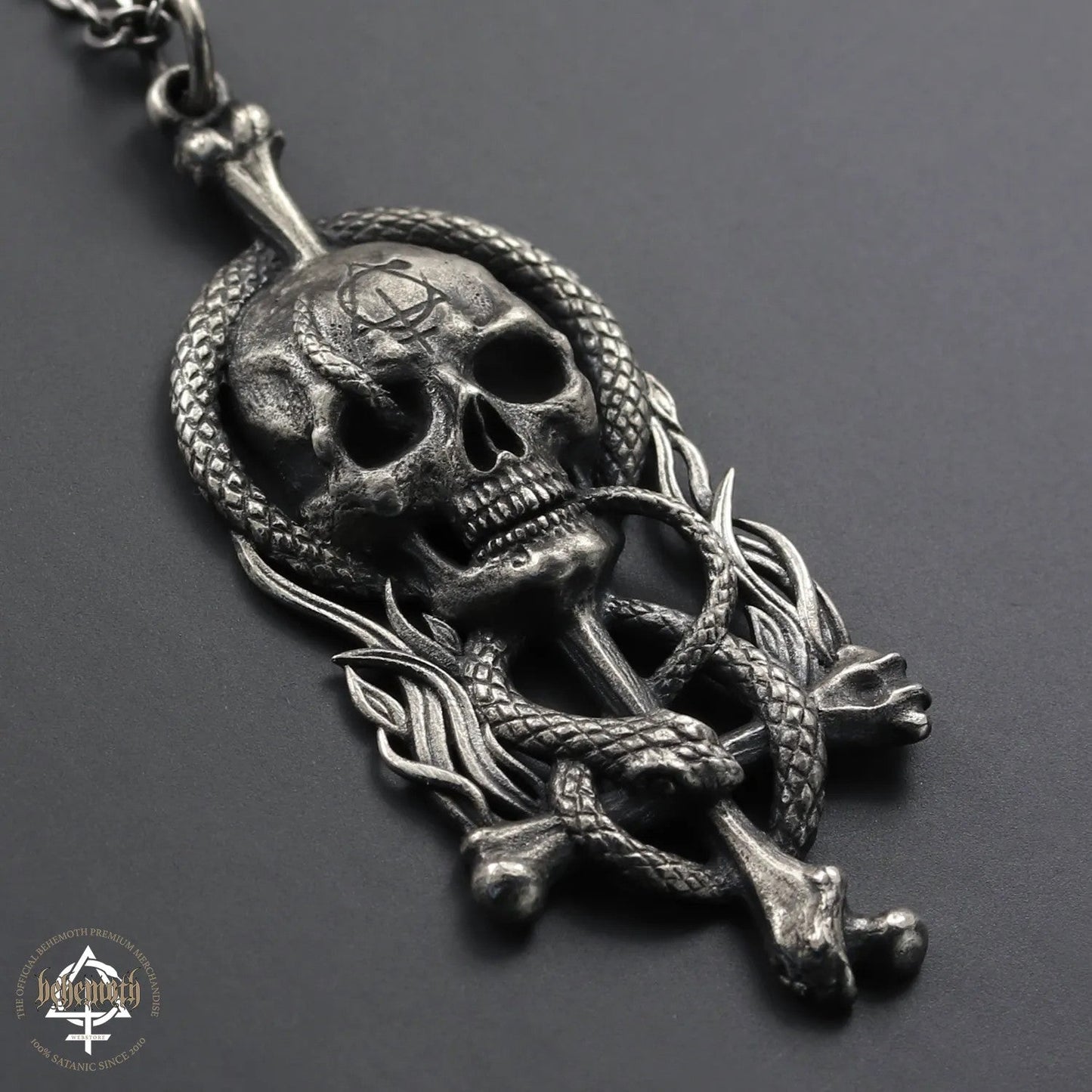 Behemoth 'Contra Skull' sterling silver necklace