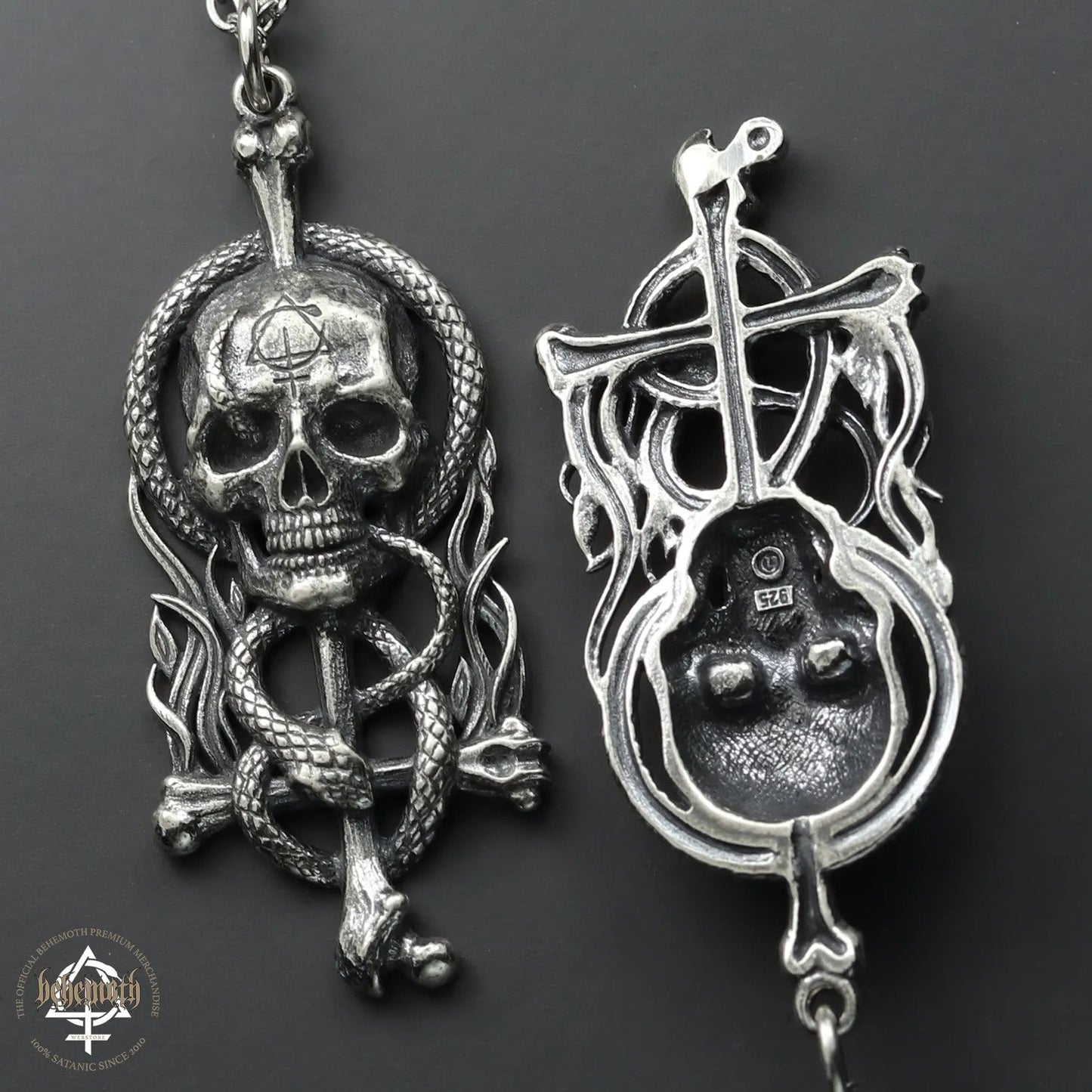 Behemoth 'Contra Skull' sterling silver necklace