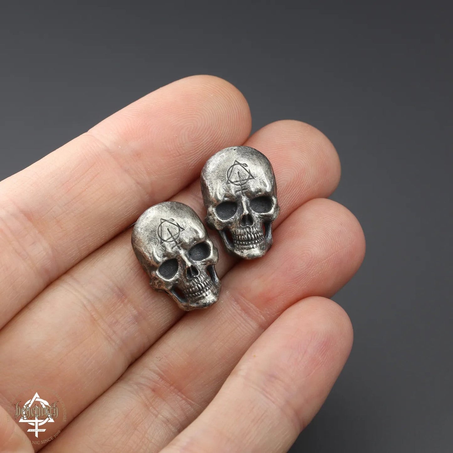 Behemoth 'Contra Skull' sterling silver stud earrings