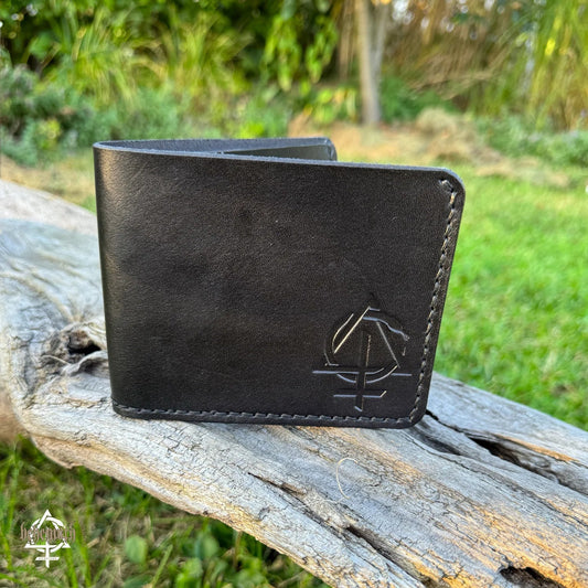 A black leather Behemoth 'Contra' wallet